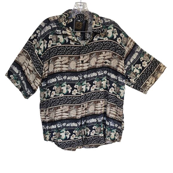Bruno Mens Short Sleeve Button Shirt Hawaiian Tropical Floral - SIZE Large - Picture 1 of 7
